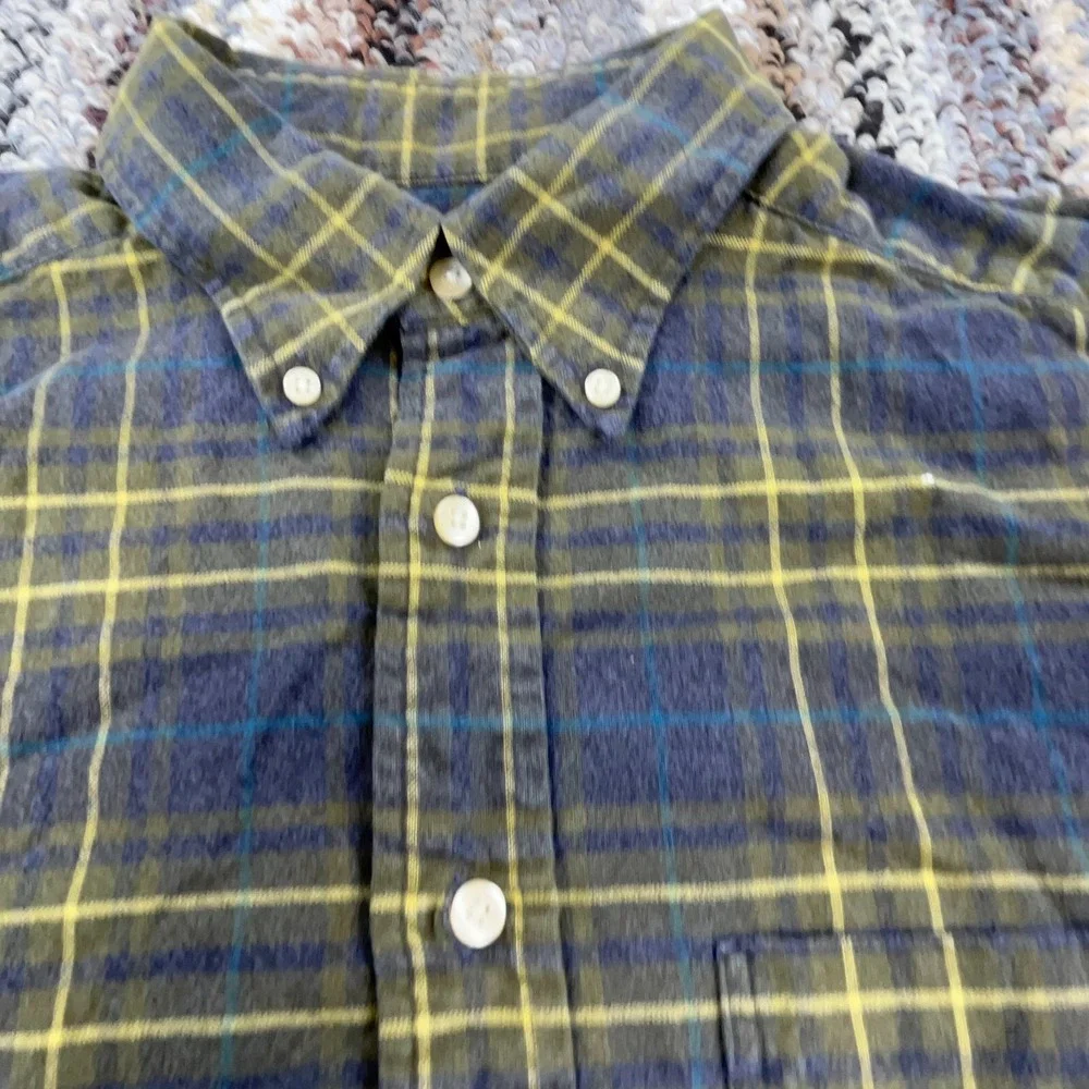 Banana Republic Flannel Shirt Men Large Blue Green‎ Button Up Tartan Plaid Camp